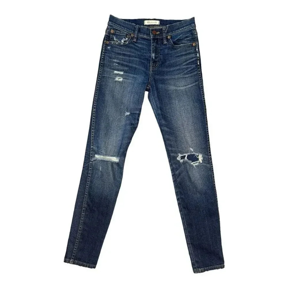 Madewell 9"‎ High-Rise Skinny Jeans Size 2 (25”) Blue Ripped & Patched Edition